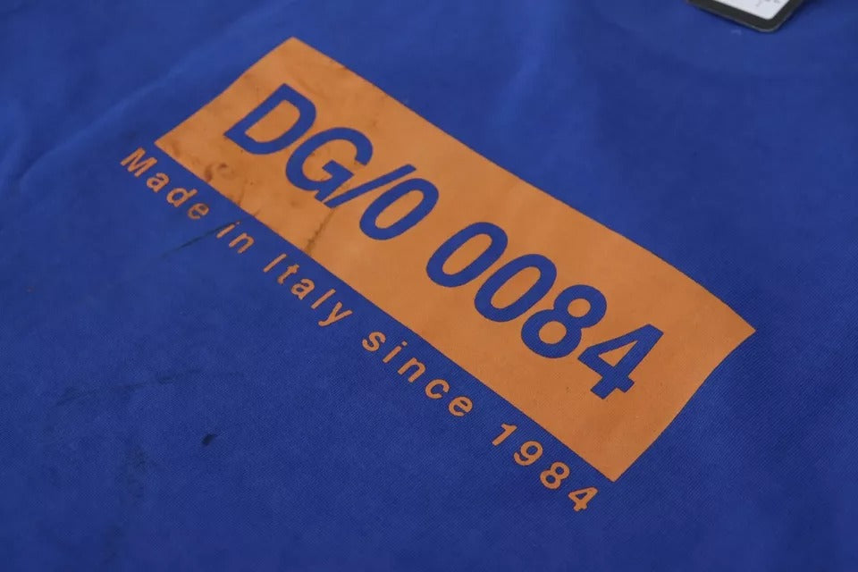 Dolce & Gabbana Blue Logo Print Crewneck Cotton T-shirt by Dolce & Gabbana