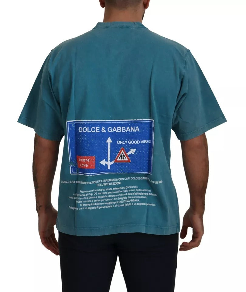 Dolce & Gabbana Blue Logo Print Crewneck Tee Cotton T-shirt by Dolce & Gabbana