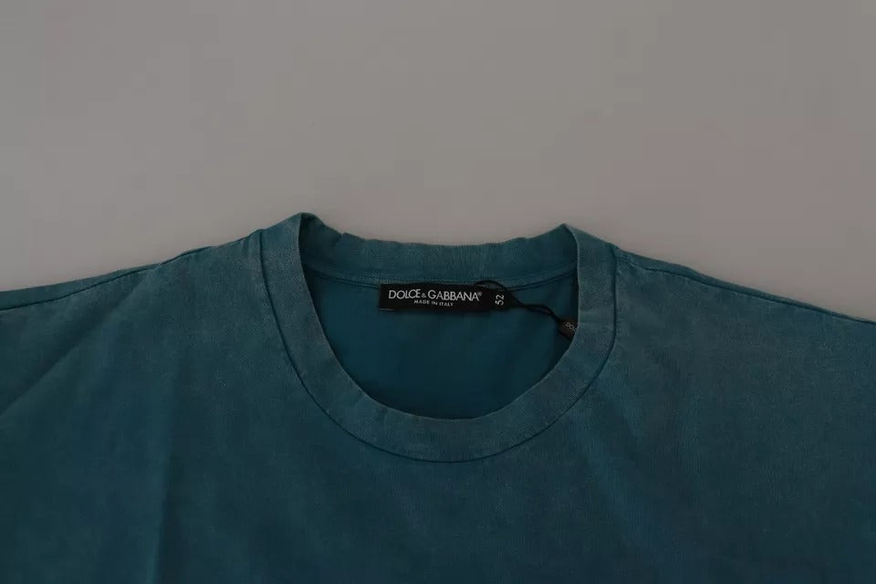 Dolce & Gabbana Blue Logo Print Crewneck Tee Cotton T-shirt by Dolce & Gabbana