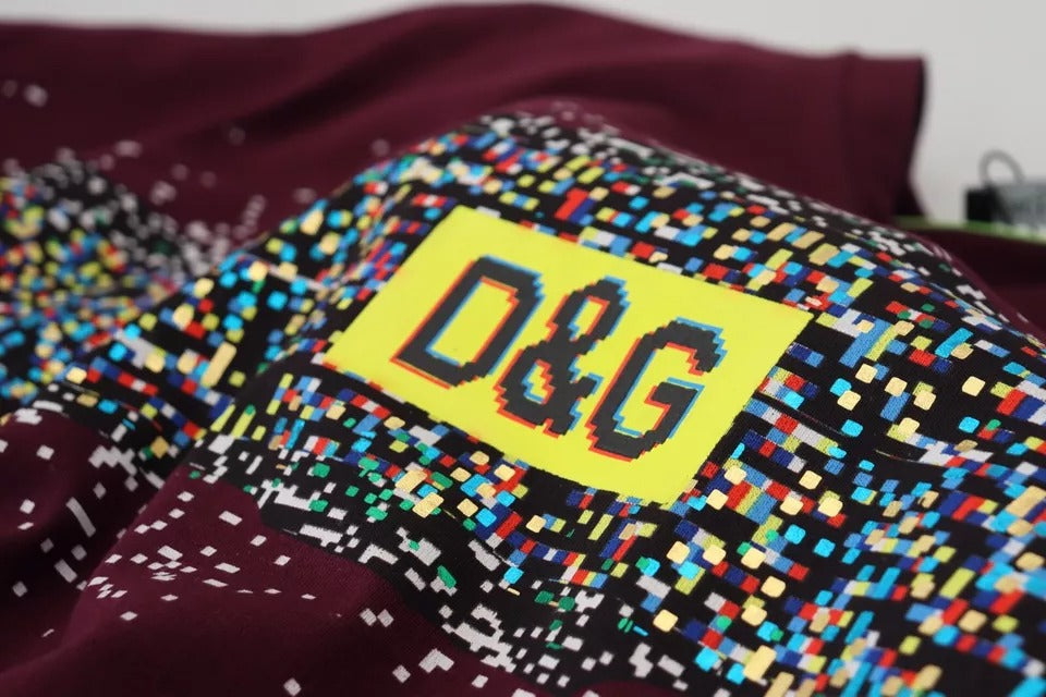 Dolce & Gabbana Bordeaux D&G Print Round Neck Cotton T-shirt by Dolce & Gabbana