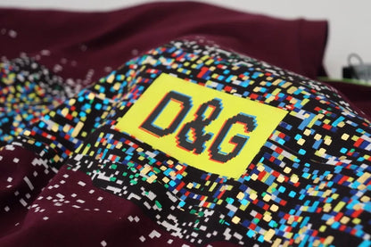 Dolce & Gabbana Bordeaux D&G Print Round Neck Cotton T-shirt by Dolce & Gabbana
