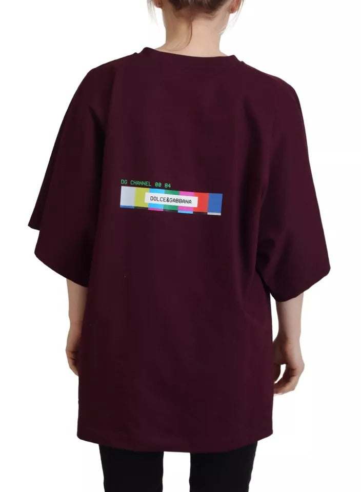 Dolce & Gabbana Bordeaux D&G Print Round Neck Cotton T-shirt by Dolce & Gabbana