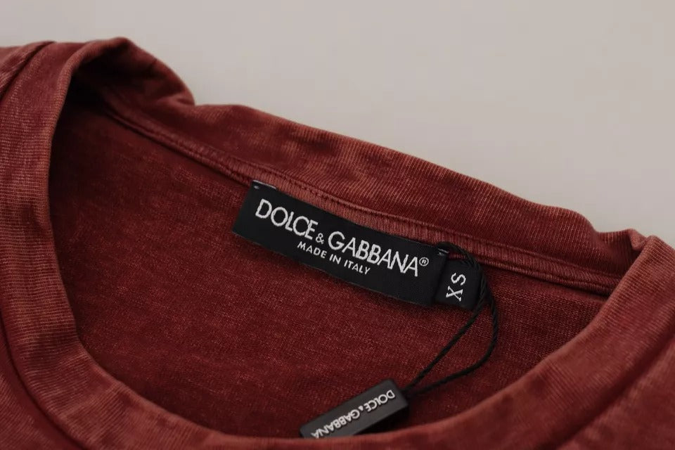Dolce & Gabbana Maroon Printed Crewneck Tee Cotton T-shirt by Dolce & Gabbana