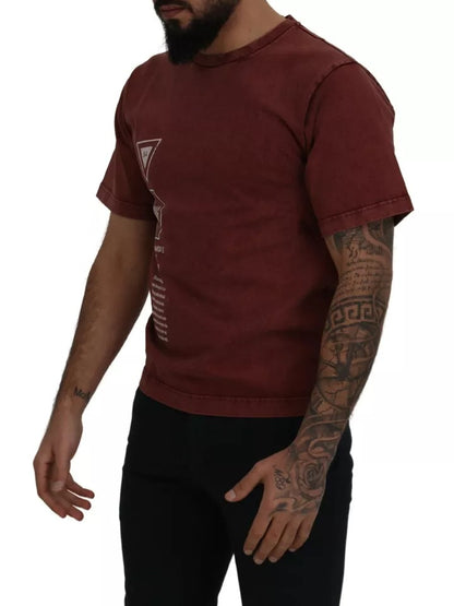 Dolce & Gabbana Maroon Printed Crewneck Tee Cotton T-shirt by Dolce & Gabbana