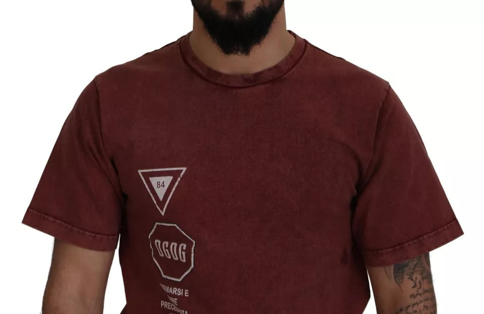 Dolce & Gabbana Maroon Printed Crewneck Tee Cotton T-shirt by Dolce & Gabbana