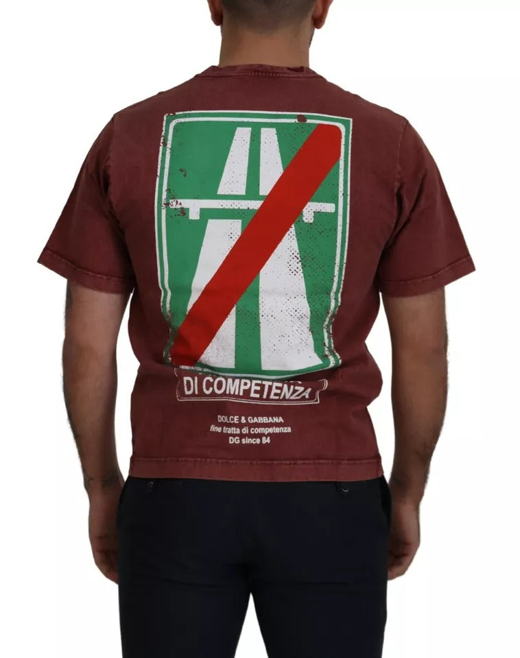 Dolce & Gabbana Maroon Printed Crewneck Tee Cotton T-shirt by Dolce & Gabbana