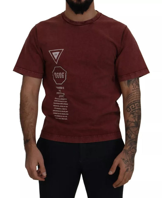 Dolce & Gabbana Maroon Printed Crewneck Tee Cotton T-shirt by Dolce & Gabbana