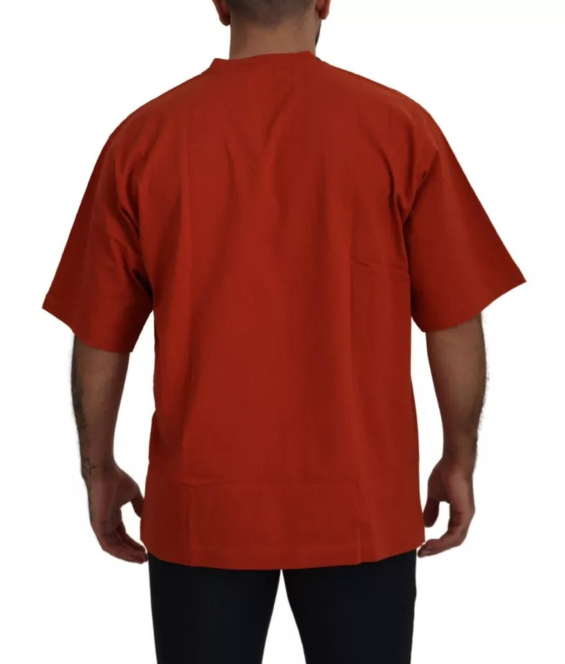 Dolce & Gabbana Red Logo Embroidery Crewneck Cotton T-shirt by Dolce & Gabbana