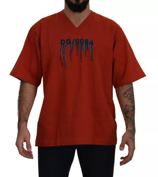 Dolce & Gabbana Red Logo Embroidery Crewneck Cotton T-shirt by Dolce & Gabbana