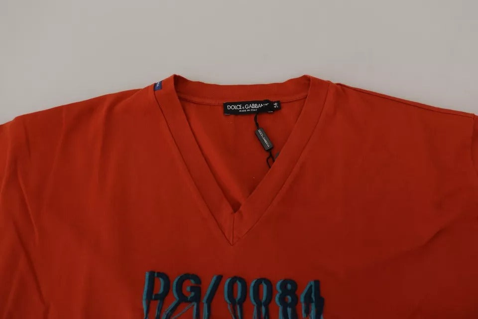 Dolce & Gabbana Red Logo Embroidery Crewneck Cotton T-shirt by Dolce & Gabbana