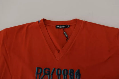 Dolce & Gabbana Red Logo Embroidery Crewneck Cotton T-shirt by Dolce & Gabbana