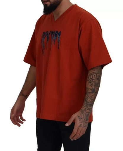 Dolce & Gabbana Red Logo Embroidery Crewneck Cotton T-shirt by Dolce & Gabbana