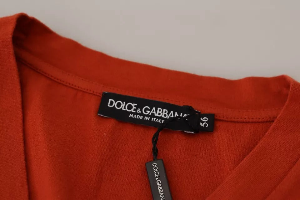 Dolce & Gabbana Red Logo Embroidery Crewneck Cotton T-shirt by Dolce & Gabbana