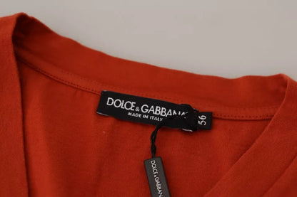 Dolce & Gabbana Red Logo Embroidery Crewneck Cotton T-shirt by Dolce & Gabbana