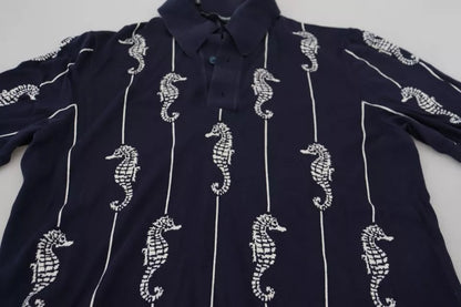 Dolce & Gabbana Dark Blue Sea Horse Collared Polo T-shirt by Dolce & Gabbana