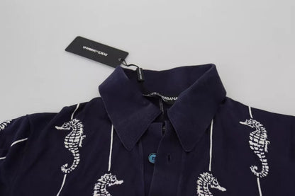 Dolce & Gabbana Dark Blue Sea Horse Collared Polo T-shirt by Dolce & Gabbana