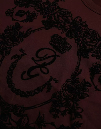 Dolce & Gabbana Maroon DG Crown Floral Crewneck Men T-shirt by Dolce & Gabbana