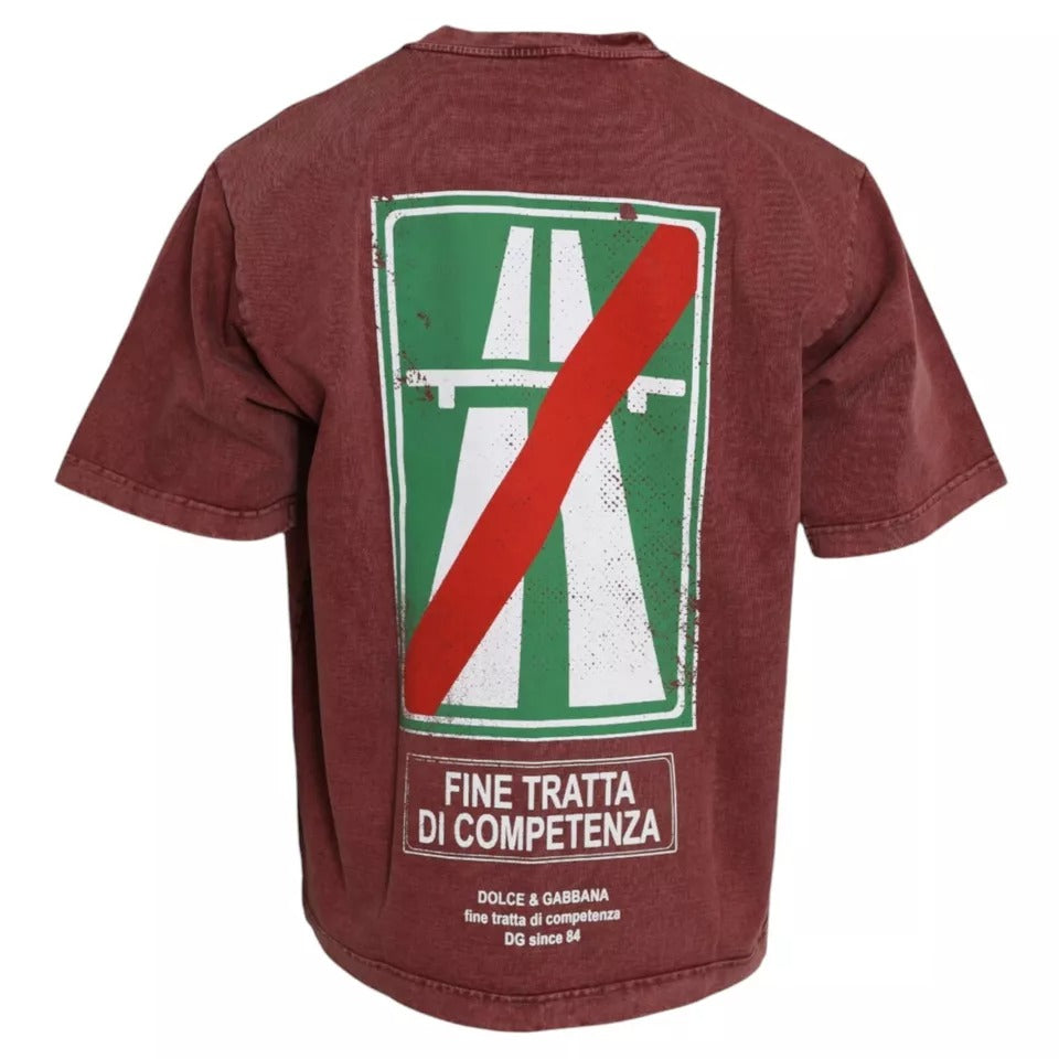 Dolce & Gabbana Maroon Print Round Neck Short Sleeves T-shirt by Dolce & Gabbana
