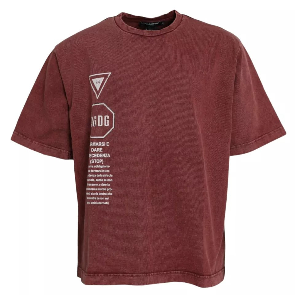 Dolce & Gabbana Maroon Print Round Neck Short Sleeves T-shirt by Dolce & Gabbana