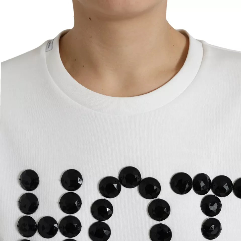 Dolce & Gabbana White Cotton Black HOT Crystal Top T-shirt by Dolce & Gabbana