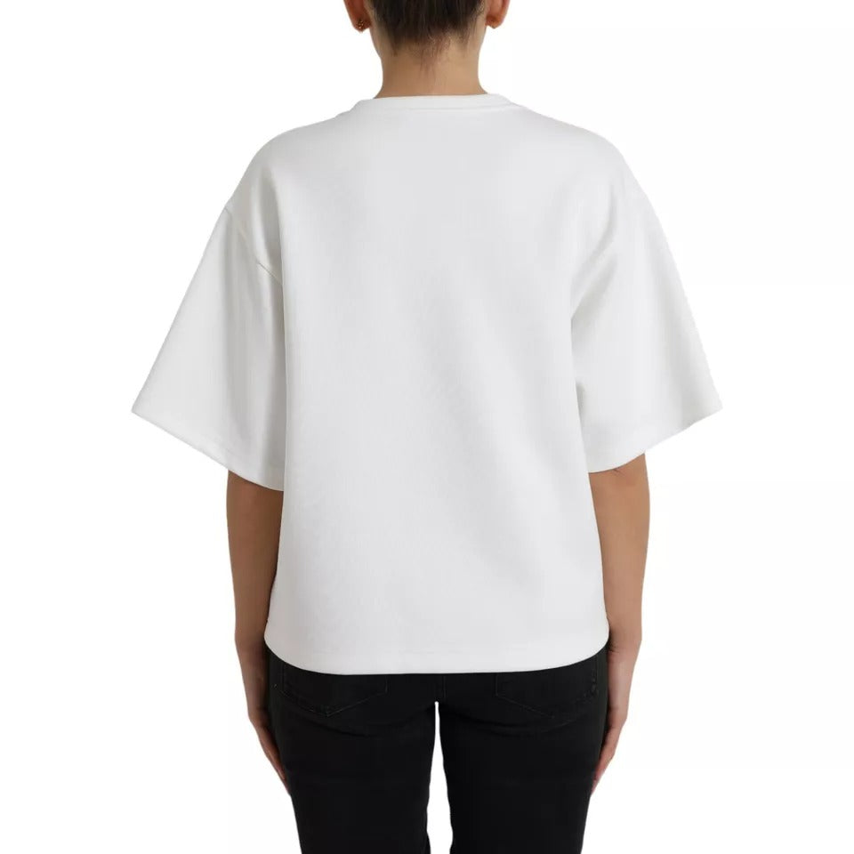 Dolce & Gabbana White Cotton Black HOT Crystal Top T-shirt by Dolce & Gabbana