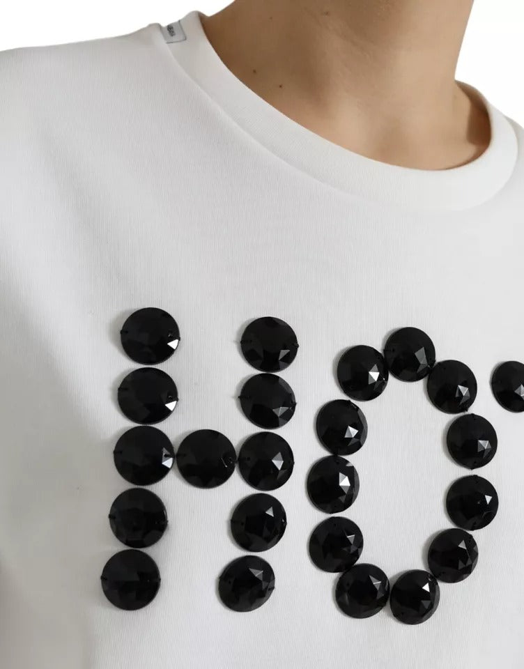Dolce & Gabbana White Cotton Black HOT Crystal Top T-shirt by Dolce & Gabbana