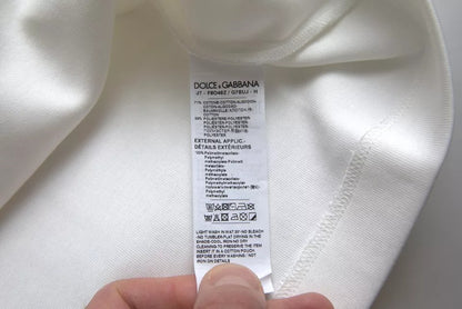 Dolce & Gabbana White Cotton Stretch Black HOT Crystal T-shirt by Dolce & Gabbana