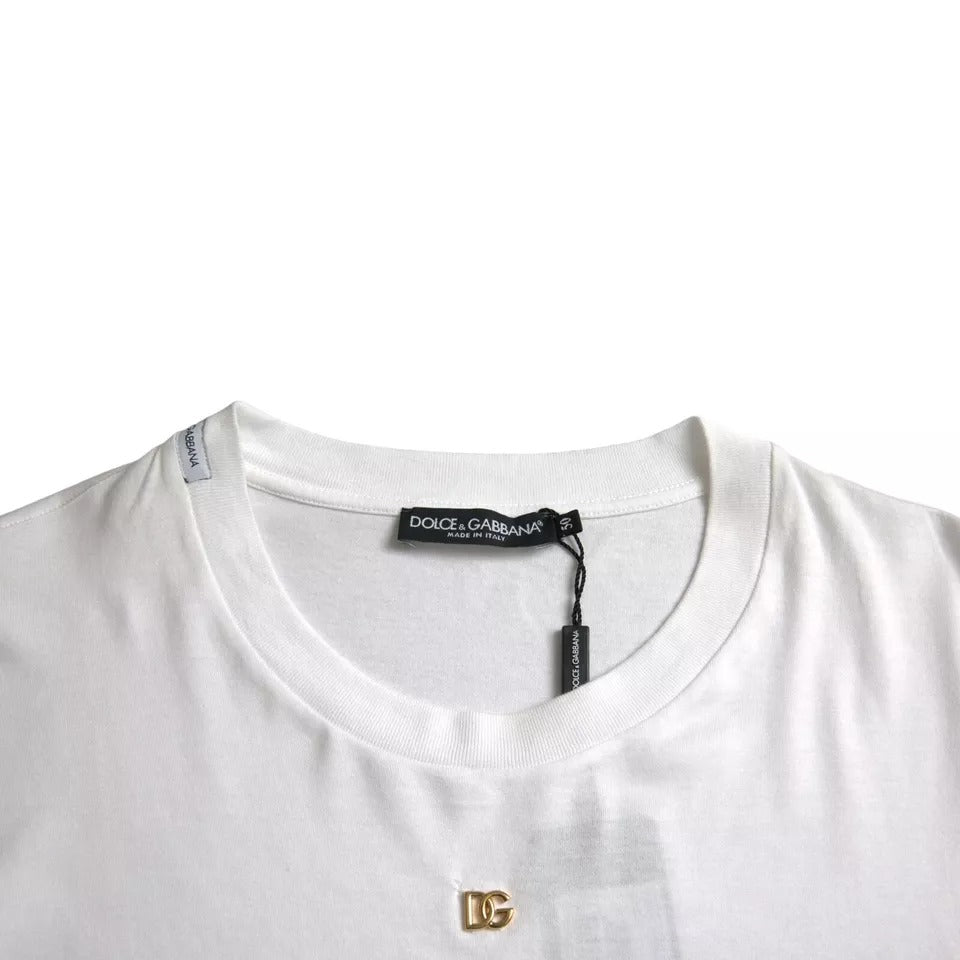 Dolce & Gabbana White Logo Cotton Round Neck Short Sleeves T-shirt by Dolce & Gabbana