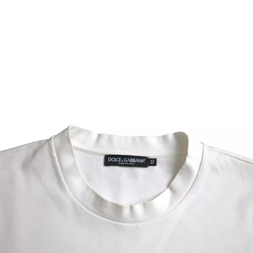 Dolce & Gabbana White Logo Embossed Cotton Crewneck T-shirt by Dolce & Gabbana