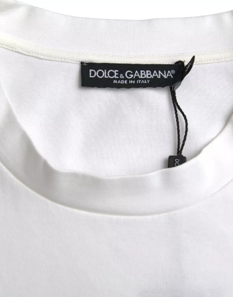 Dolce & Gabbana White Logo Embossed Cotton Crewneck T-shirt by Dolce & Gabbana