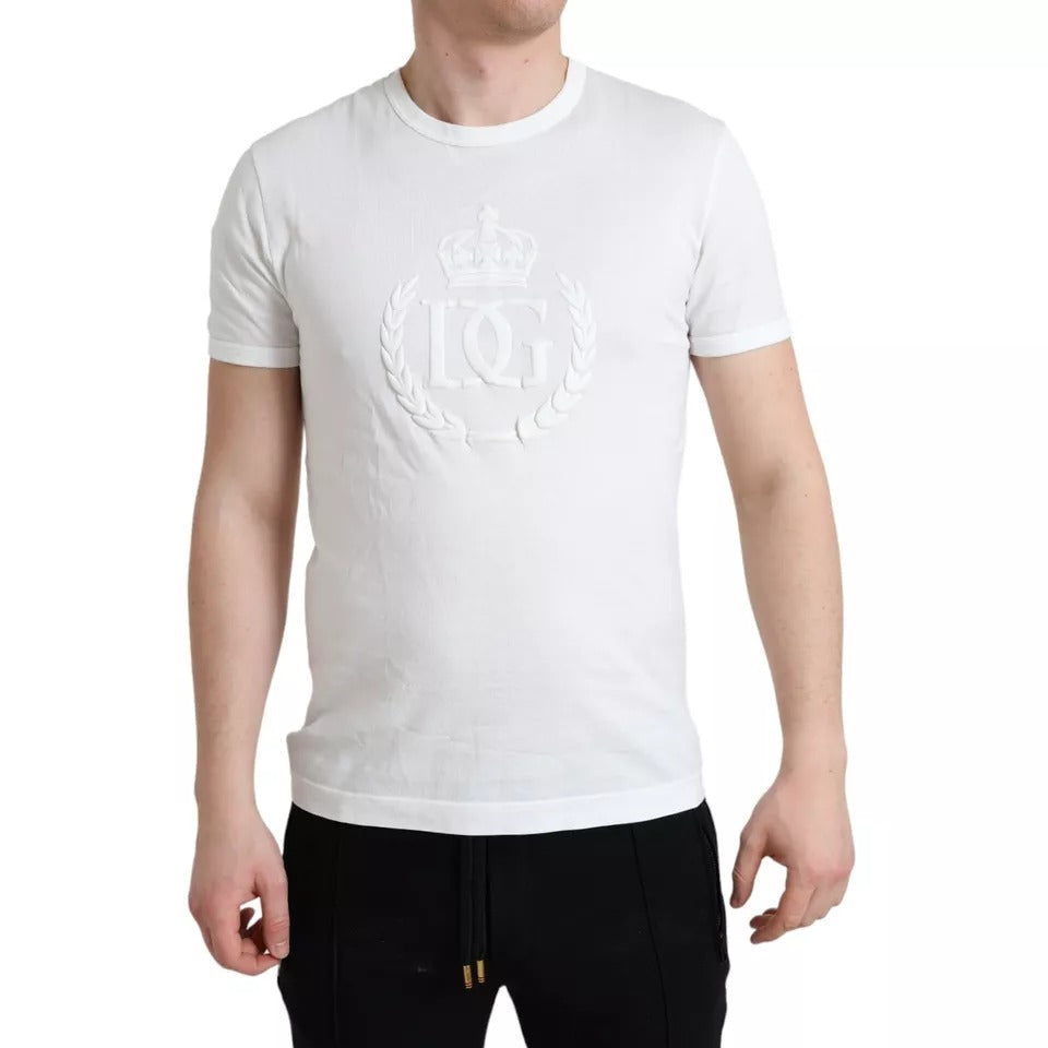 Dolce & Gabbana White Logo Embossed Crew Neck Short Sleeves T-shirt by Dolce & Gabbana