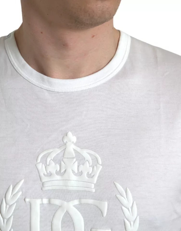 Dolce & Gabbana White Logo Embossed Crew Neck Short Sleeves T-shirt by Dolce & Gabbana