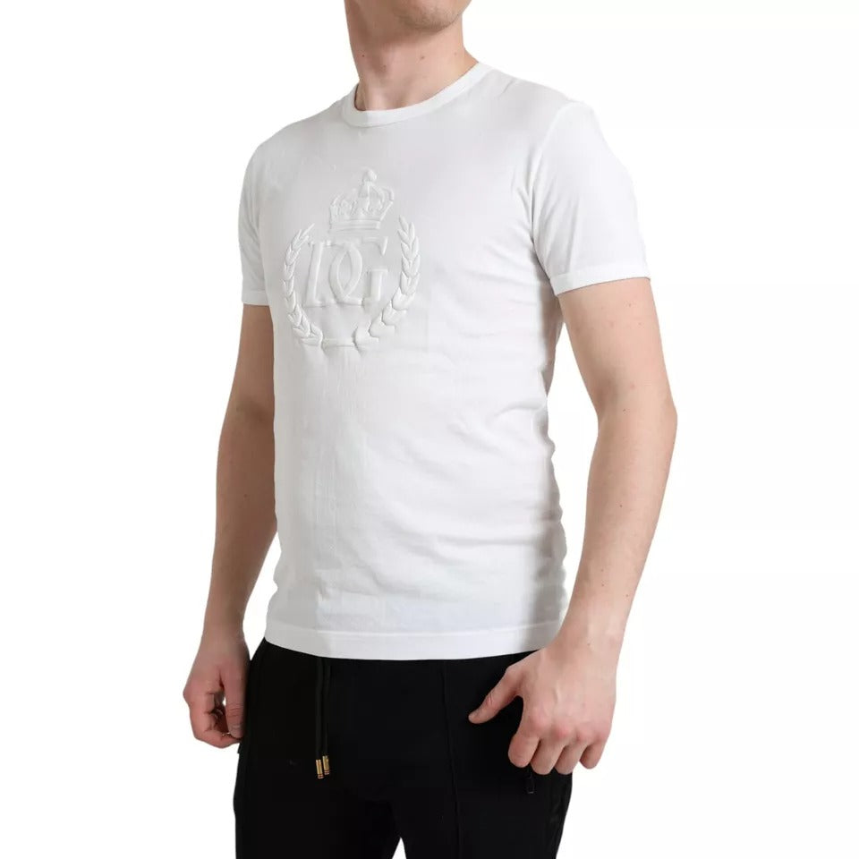 Dolce & Gabbana White Logo Embossed Crew Neck Short Sleeves T-shirt by Dolce & Gabbana
