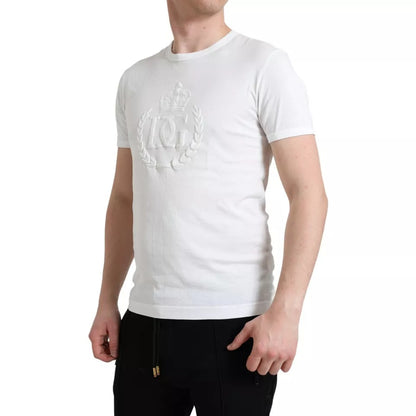 Dolce & Gabbana White Logo Embossed Crew Neck Short Sleeves T-shirt by Dolce & Gabbana