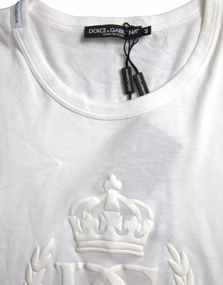Dolce & Gabbana White Logo Embossed Crew Neck Short Sleeves T-shirt by Dolce & Gabbana