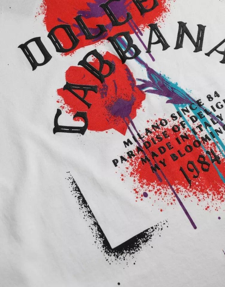 Dolce & Gabbana White Logo Floral Cotton Crew Neck T-shirt by Dolce & Gabbana