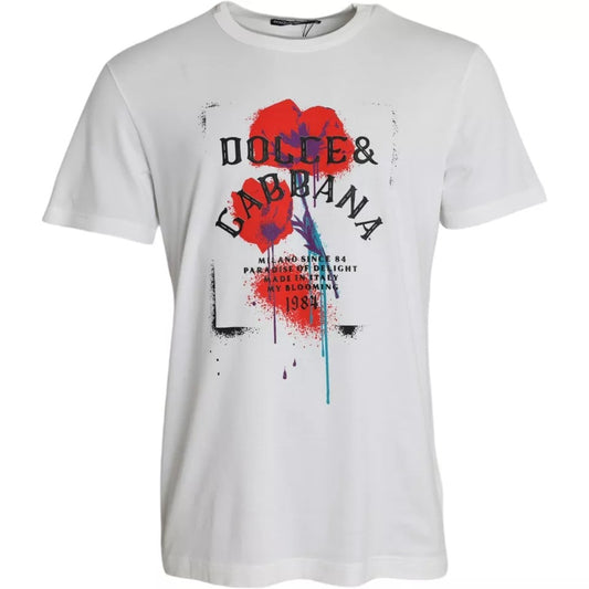 Dolce & Gabbana White Logo Floral Cotton Crew Neck T-shirt by Dolce & Gabbana