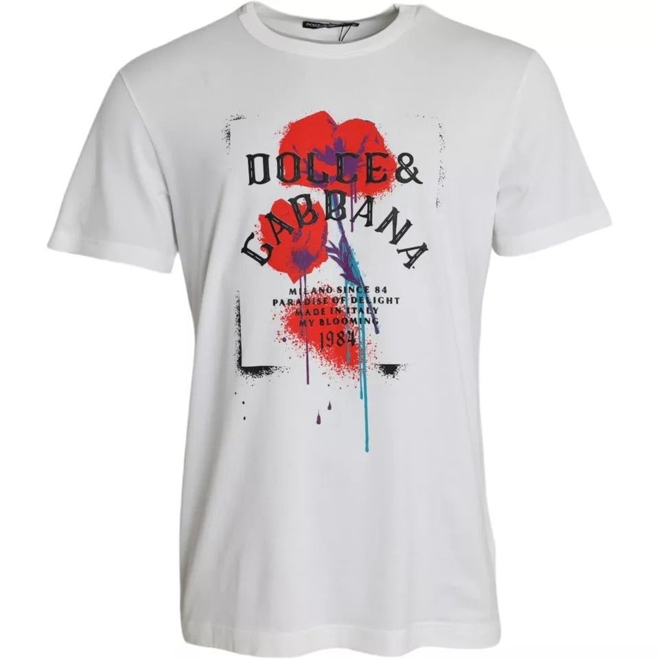 Dolce & Gabbana White Logo Floral Cotton Crew Neck T-shirt by Dolce & Gabbana