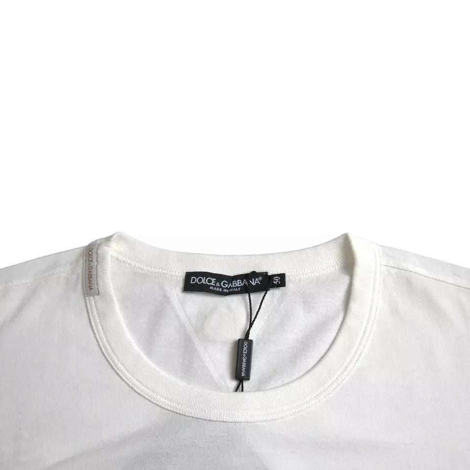 Dolce & Gabbana White Logo Floral Cotton Crew Neck T-shirt by Dolce & Gabbana