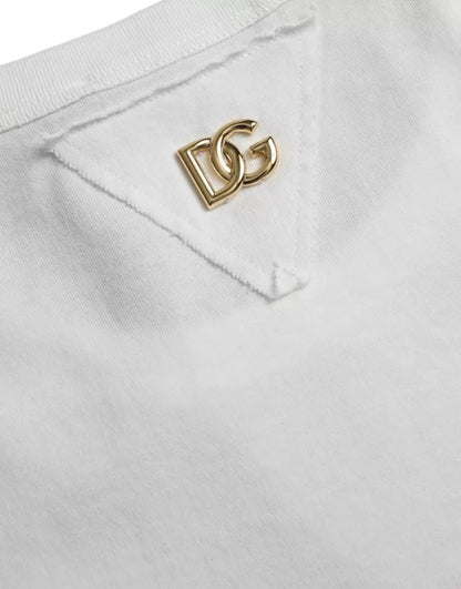 Dolce & Gabbana White Logo Floral Cotton Crew Neck T-shirt by Dolce & Gabbana