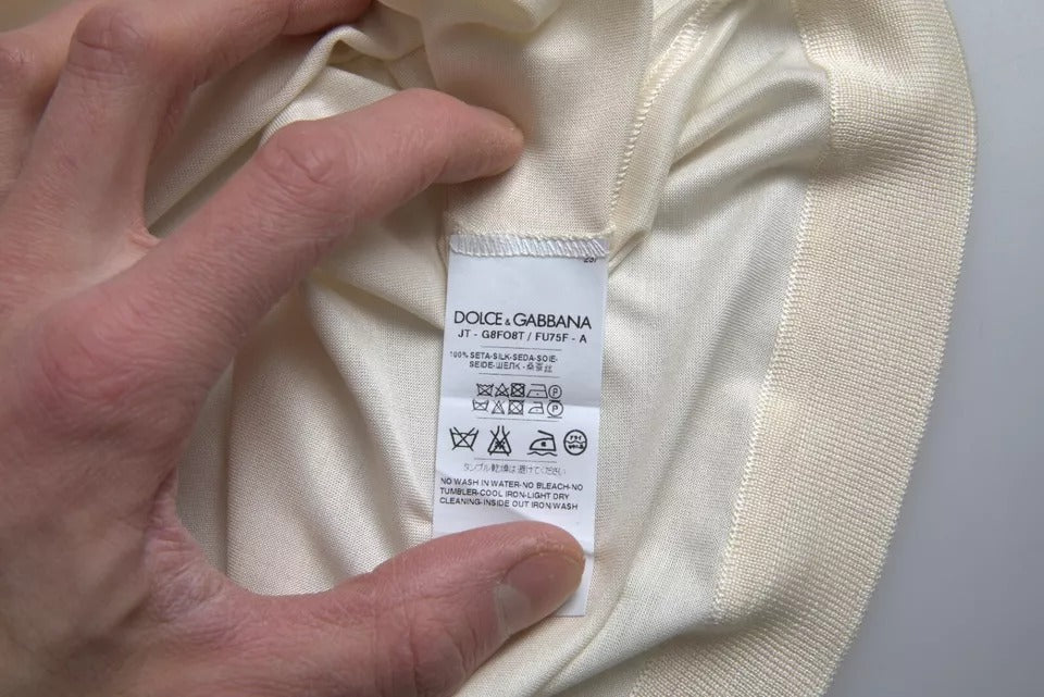 Dolce & Gabbana White Short Button Closure Silk Top T-shirt by Dolce & Gabbana