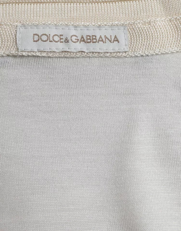 Dolce & Gabbana White Short Button Closure Silk Top T-shirt by Dolce & Gabbana