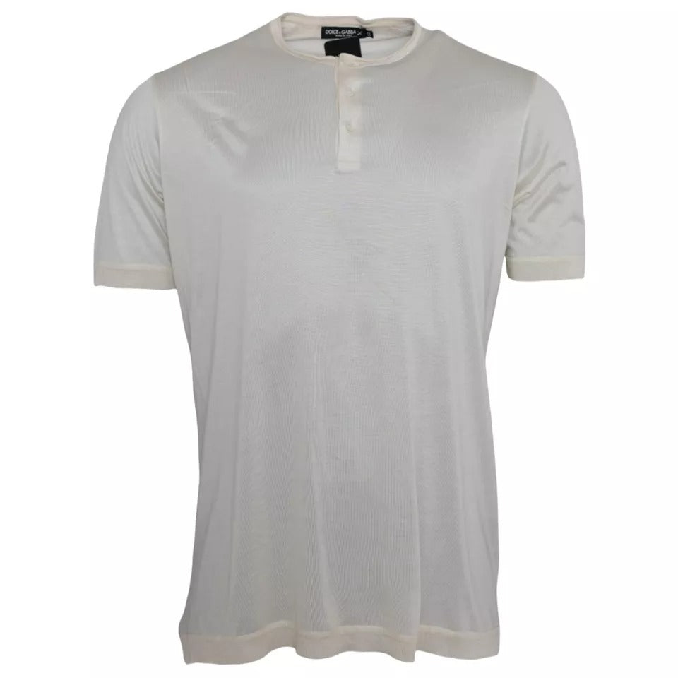 Dolce & Gabbana White Short Button Closure Silk Top T-shirt by Dolce & Gabbana