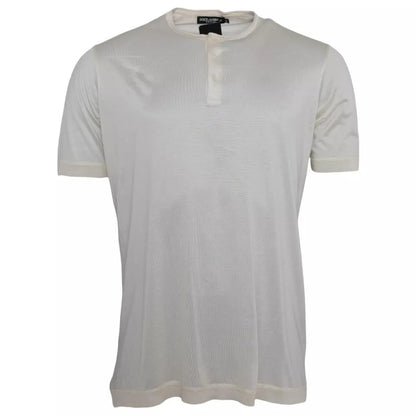 Dolce & Gabbana White Short Button Closure Silk Top T-shirt by Dolce & Gabbana