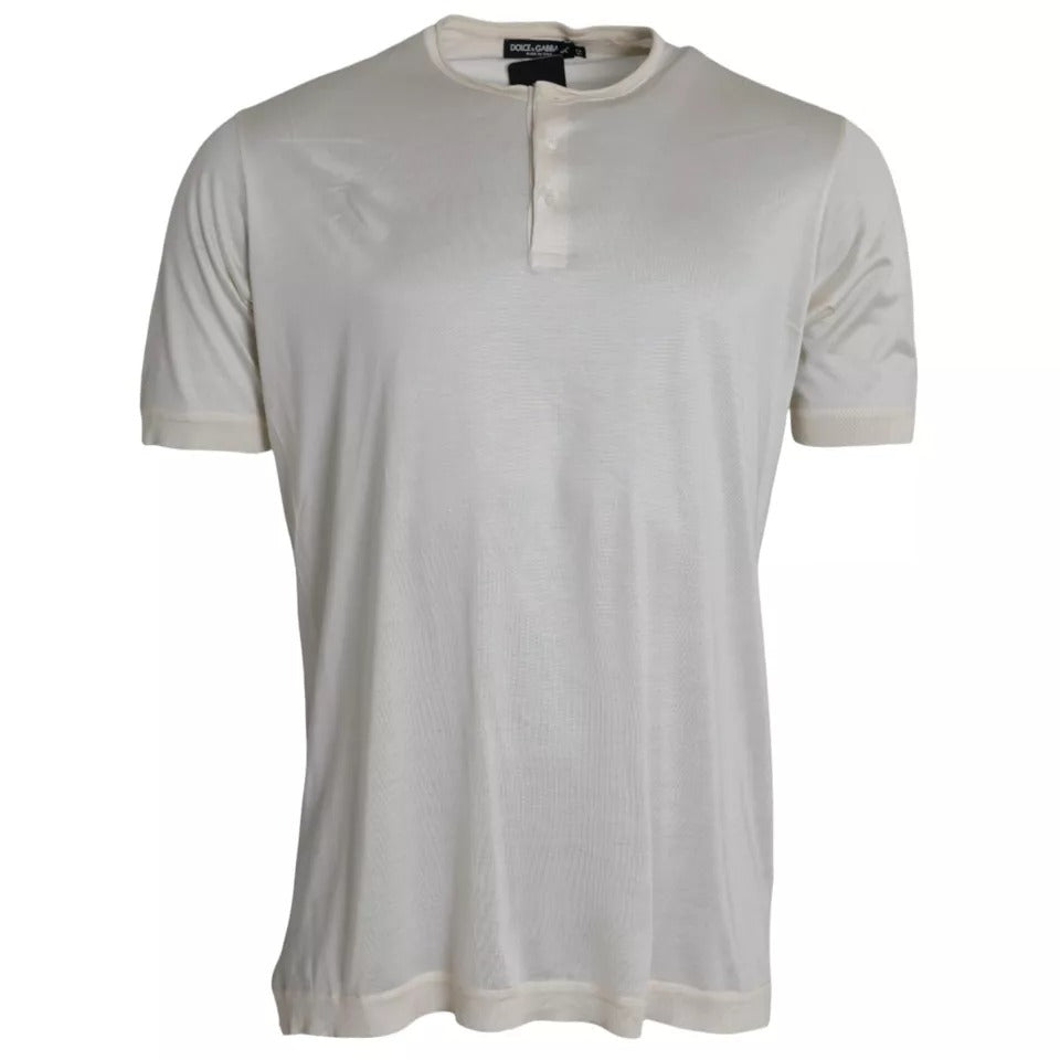 Dolce & Gabbana White Short Button Closure Silk Top T-shirt by Dolce & Gabbana