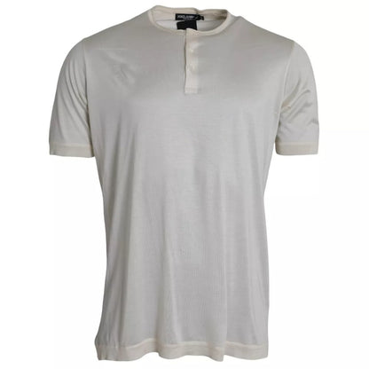 Dolce & Gabbana White Short Button Closure Silk Top T-shirt by Dolce & Gabbana