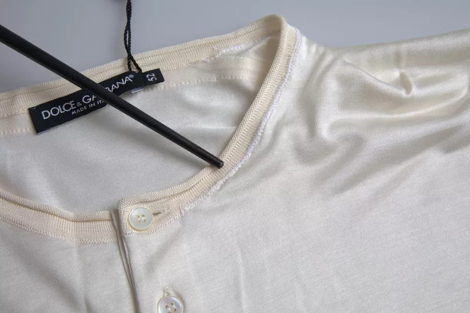Dolce & Gabbana White Short Button Closure Silk Top T-shirt by Dolce & Gabbana