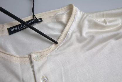Dolce & Gabbana White Short Button Closure Silk Top T-shirt by Dolce & Gabbana