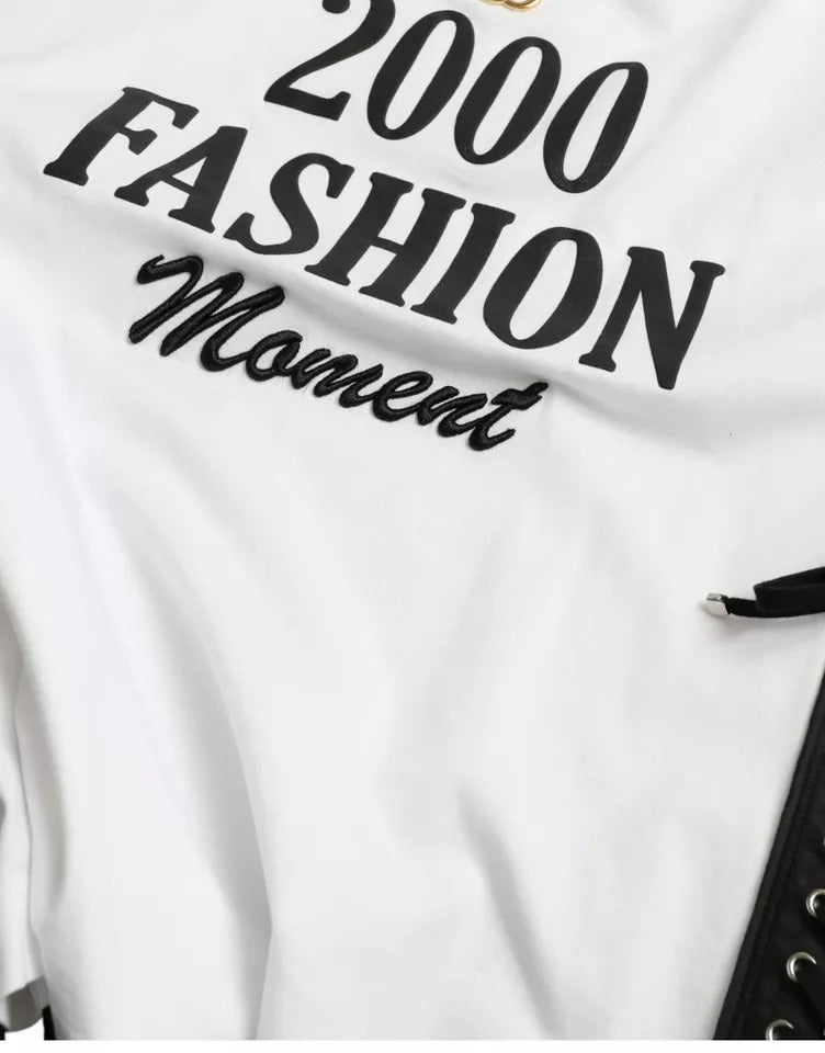 Dolce & Gabbana White Slogan Print Lacing Detailed T-shirt by Dolce & Gabbana