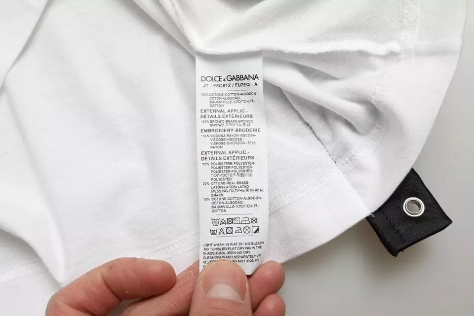 Dolce & Gabbana White Slogan Print Lacing Detailed T-shirt by Dolce & Gabbana